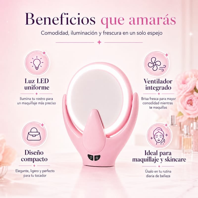 🪞💄Espejo Con Luz LED y Ventilador Integrado+ ENVIO GRATIS