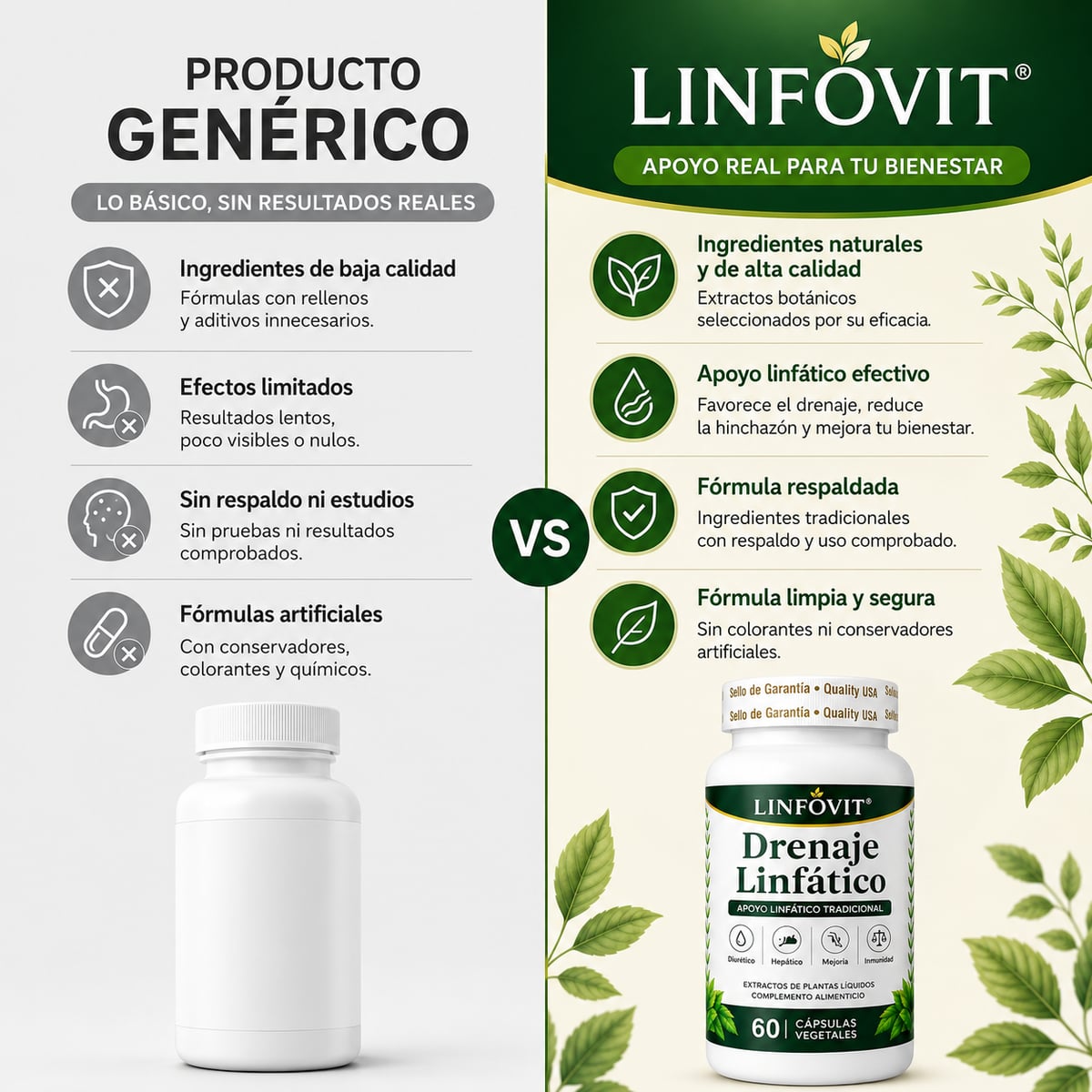 60 Cápsulas LinFovit 🌿 | Drenaje Linfático para Tu Rutina de Bienestar