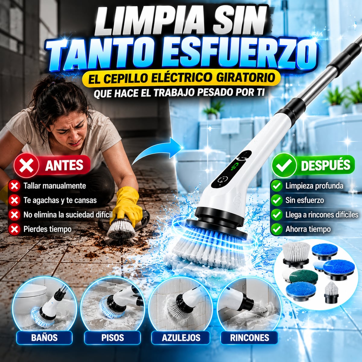 Cepillo Limpiador Eléctrico - Limpia Toda tu Casa Más Rápido | Envío Gratis 45% de Descuento🏷️💥