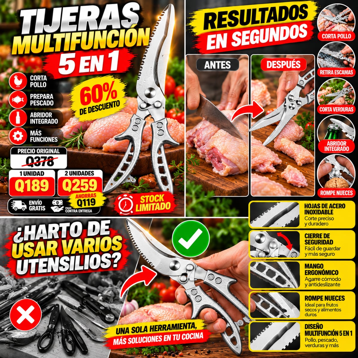 ¡UNA TIJERA DE COCINA, MUCHAS SOLUCIONES! MULTIFUNCIONAL