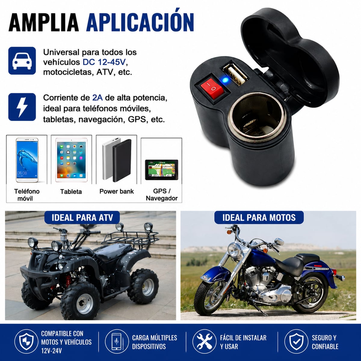 MotoCharge Pro – Cargador USB para Moto con Interruptor ON/OFF