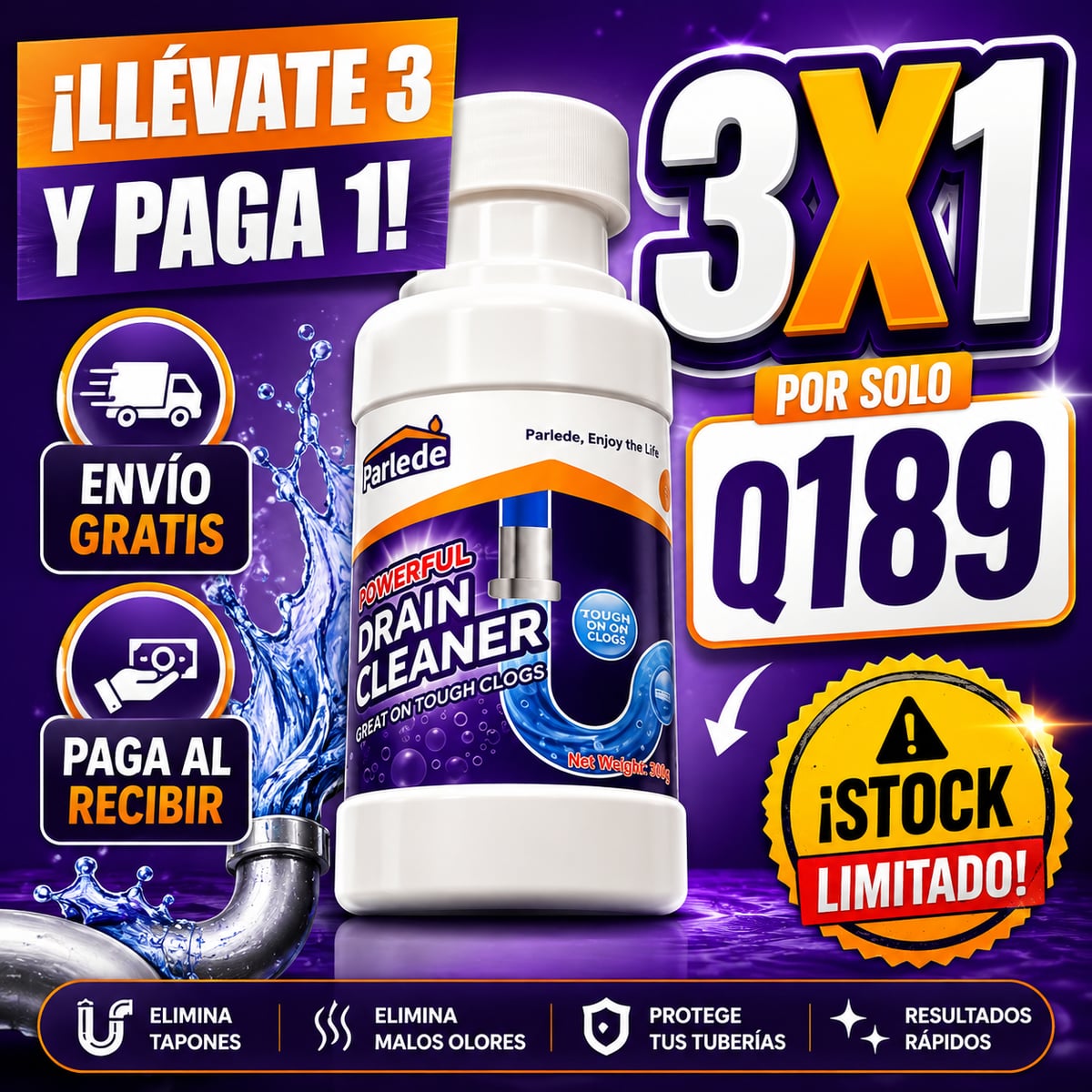 3x1 - Destapador De Drenaje + Envío Gratis 🎁