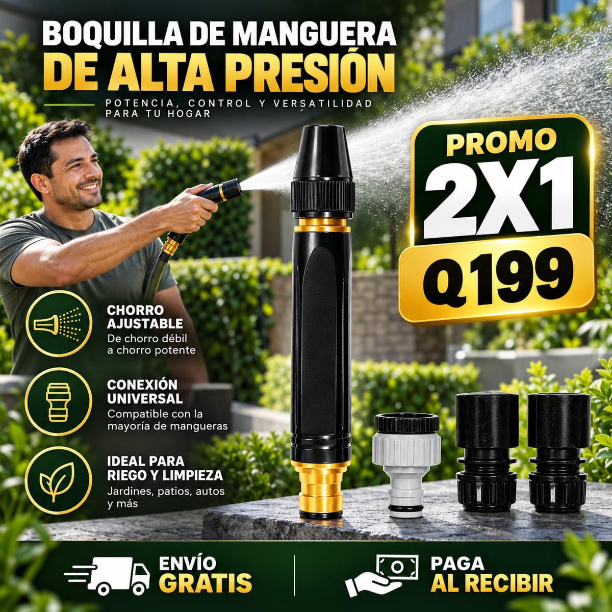 🔥💦 ¡PROMO 2X1: LLÉVATE 2 BOQUILLAS DE ALTA PRESION POR SOLO Q199! 🚗🏡💧 ¡UNA PARA TI Y OTRA DE REPUESTO! Ten siempre una boquilla lista cuando la necesites