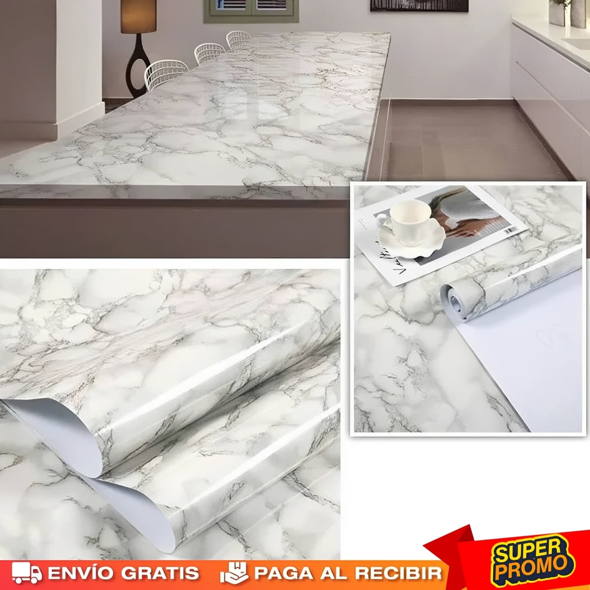 ¡Papel Autoadhesivo Mármol  (Pack 2x1)!  ✨ Transforma tu hogar en minutos