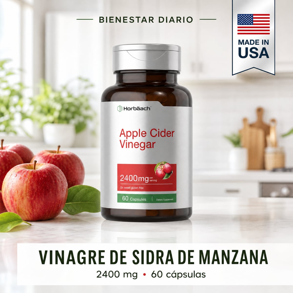 Vinagre de sidra de manzana Horbaach X60 cápsulas