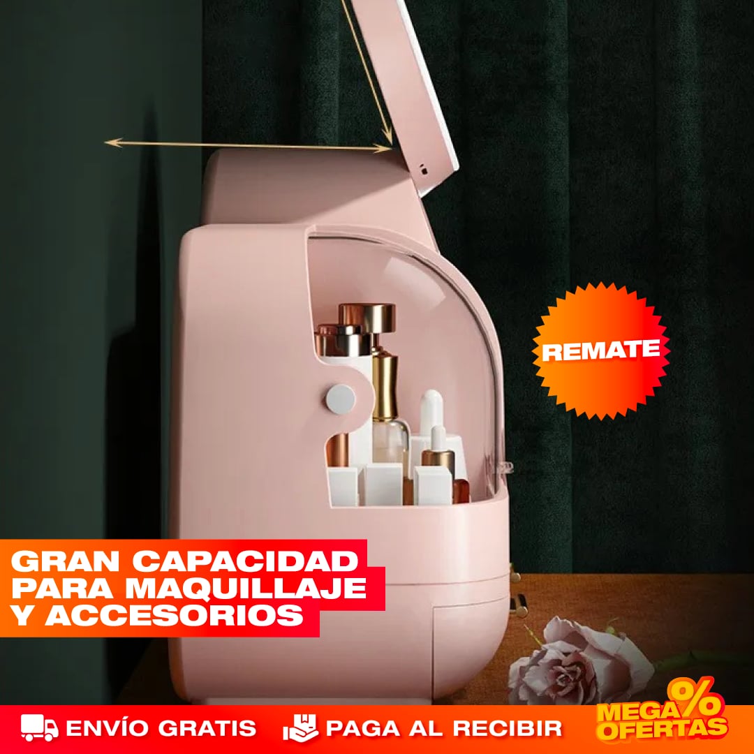 ORGANIZADOR DE MAQUILLAJE CON ESPEJO LUZ LED