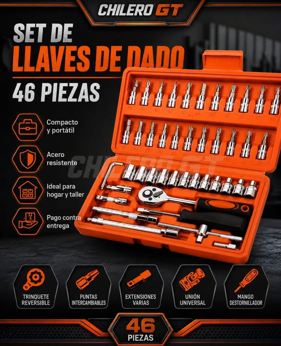 Set Profesional de Llaves de Dado 46 Piezas – Todo en un Solo Kit