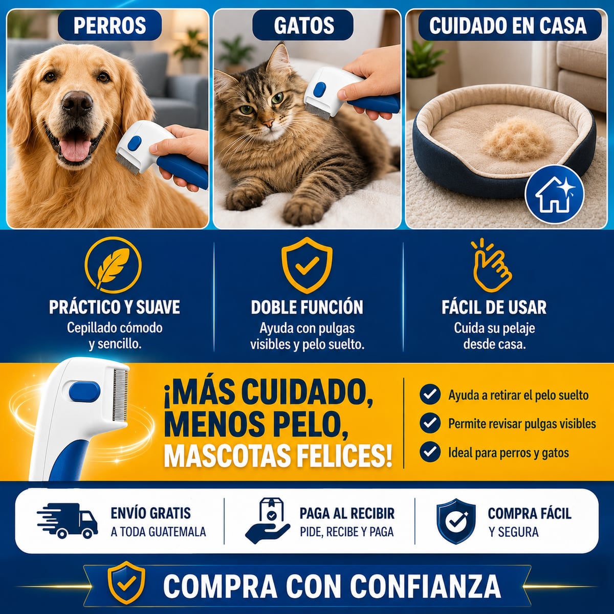 Peine Eléctrico Mata Pulgas para Mascotas 🐶🐱✨ Envio Gratis