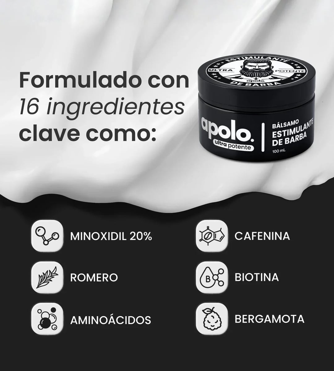2X1 Bálsamo para Crecimiento de Barba Ultra Potente con Minoxidil 20% | 100mL