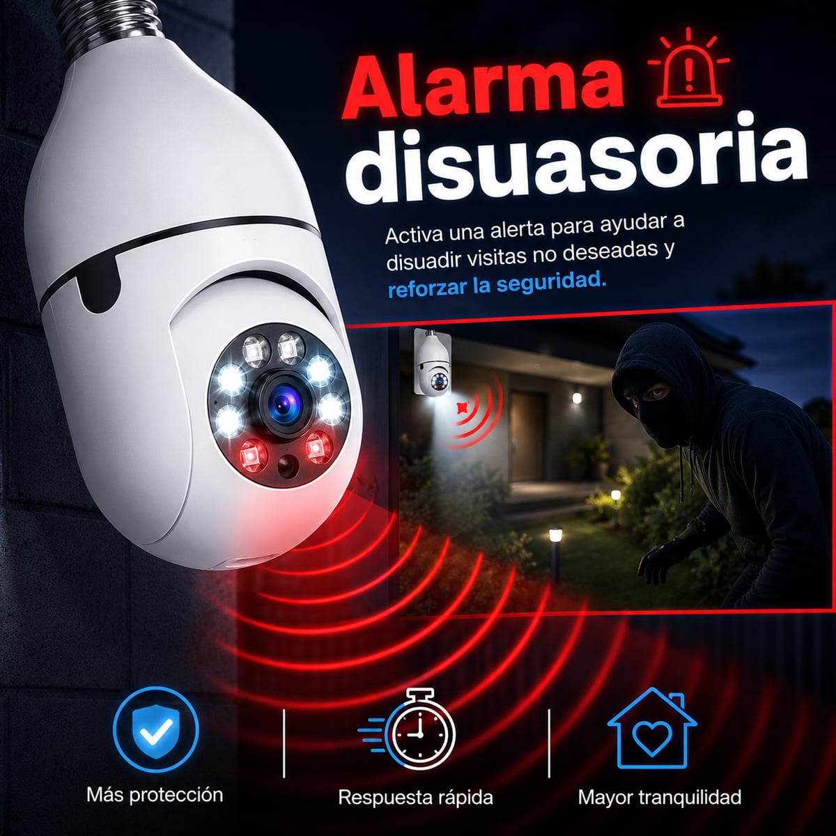 VigiLuz 360™ – Cámara de Seguridad Inteligente Tipo Bombillo