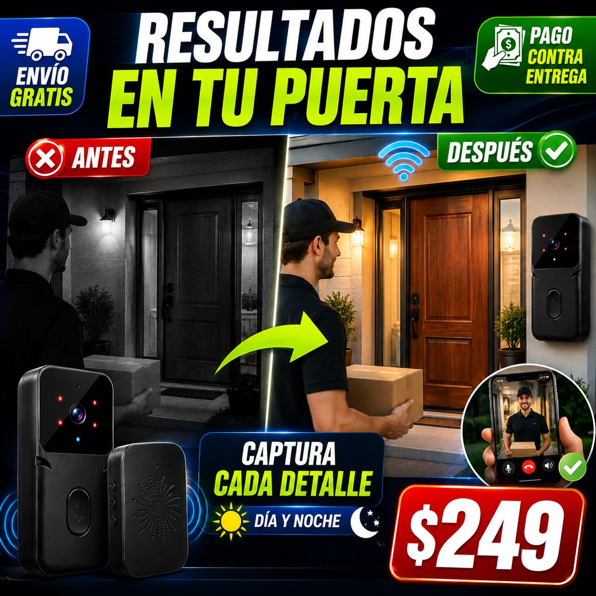 Timbre inteligente inalámbrico WIFI con cámara + ENVIO GRATIS