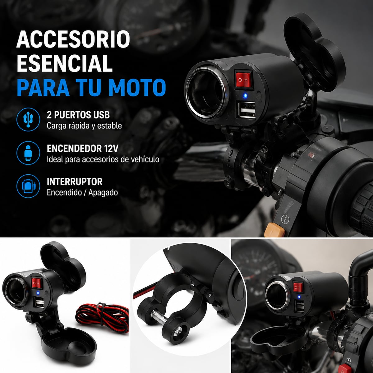 MotoCharge Pro – Cargador USB para Moto con Interruptor ON/OFF