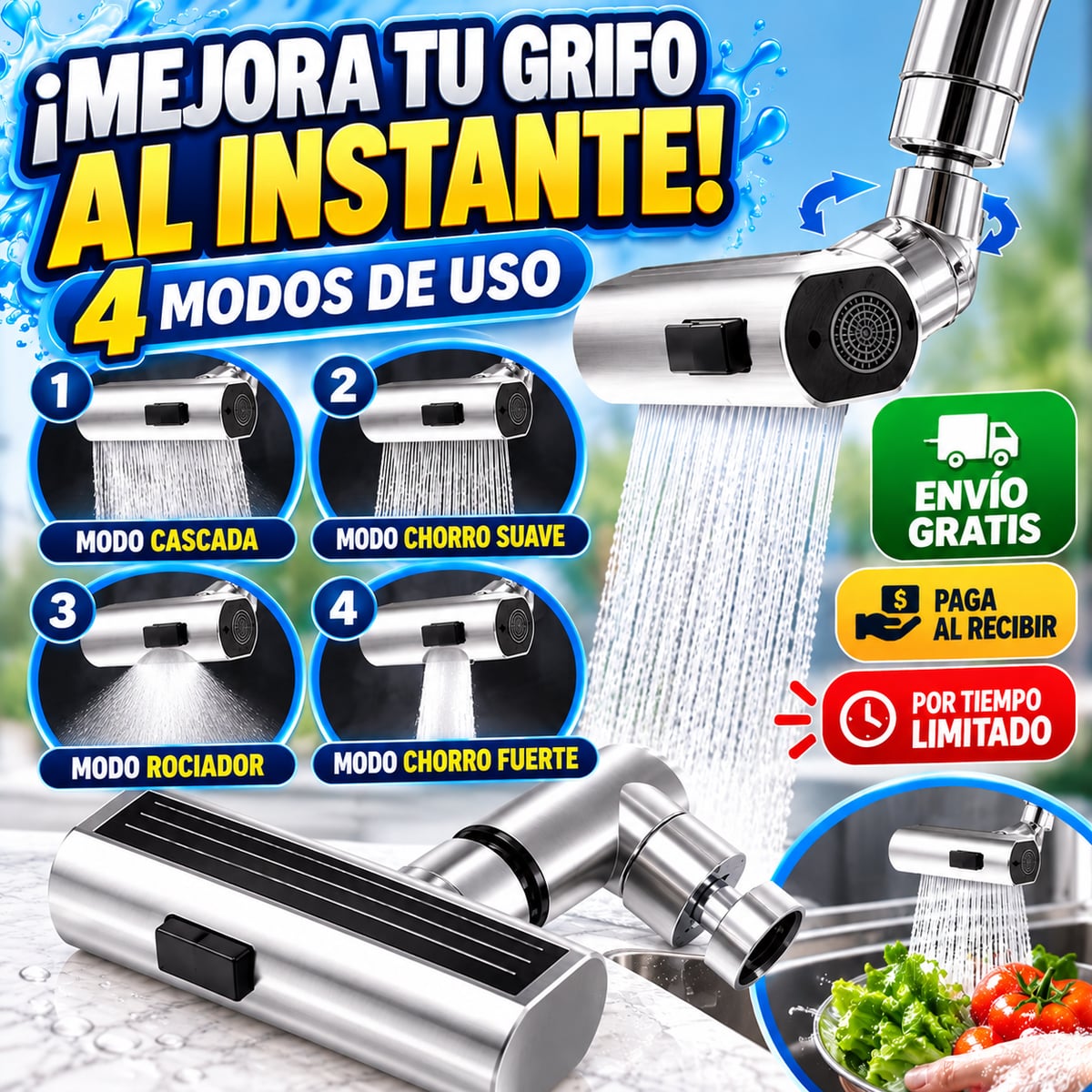 🚰 AquaFlex – Grifo de Cascada 360°💦