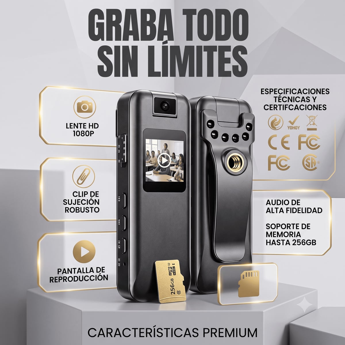 ClipCam Pro - Cámara profesional full HD