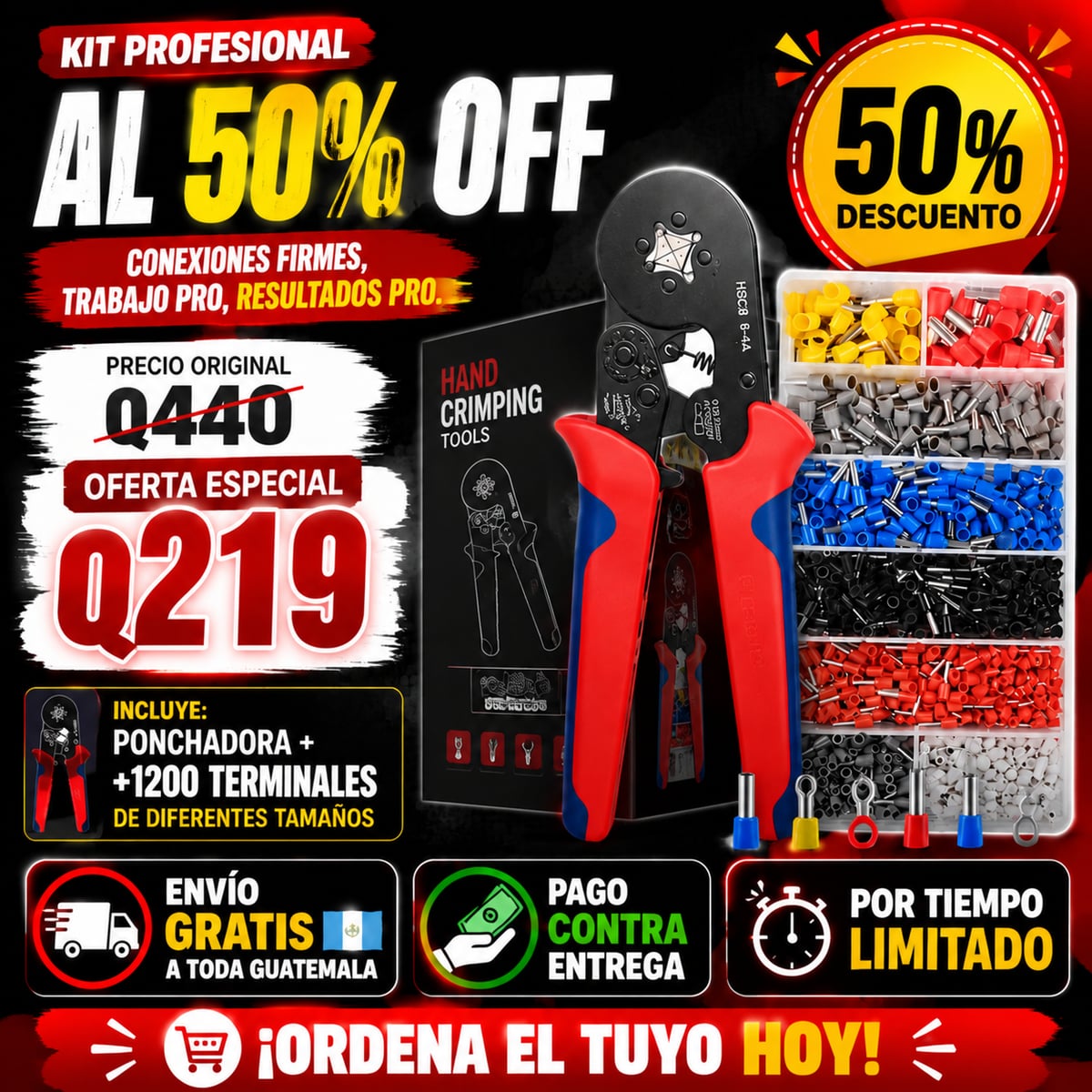 CONEXIONES FIRMES, SEGURAS Y PERFECTAS - Ponchadora + 1200 Terminales - ENVÍO GRATIS