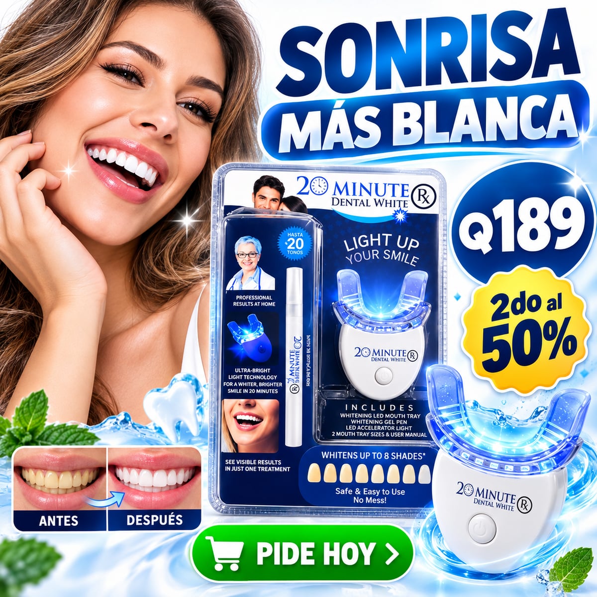 SMILEWHITE 20™ | Kit de Blanqueamiento Dental con Luz LED