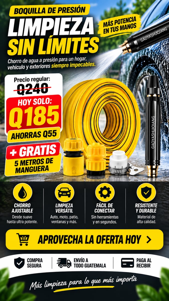 Kit Boquilla de Presión + Manguera 5 Metros