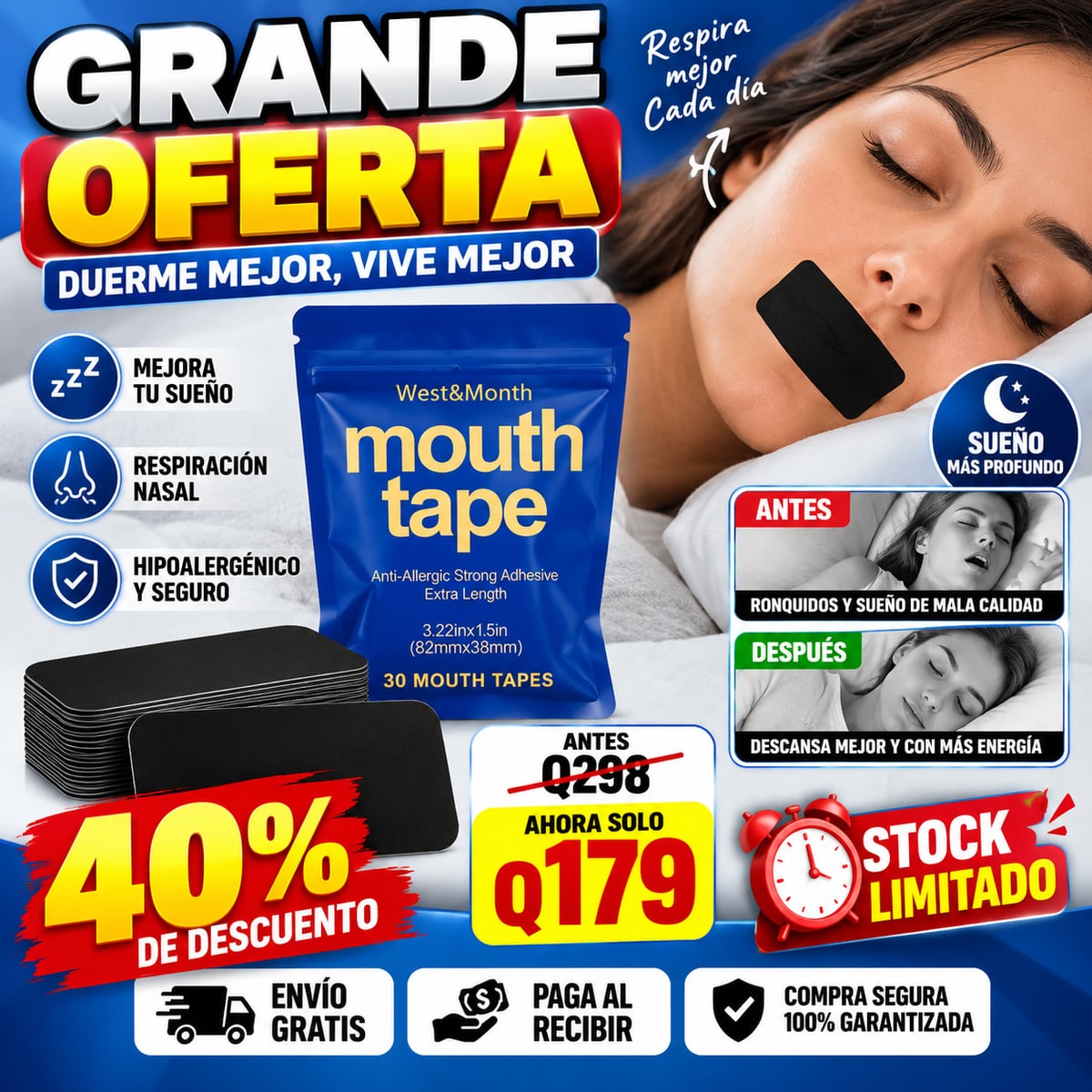 🌙 DUERME MEJOR, DESPIERTA MEJOR CON MOUTH TAPE/ ENVIO GRATIS