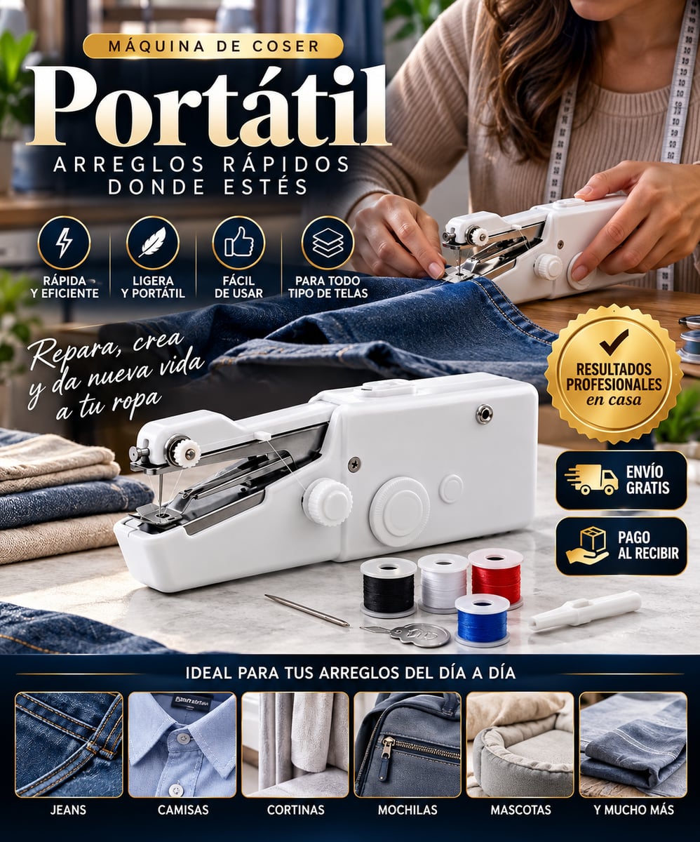 🔥🧵 ¡PROMO 2X1! LLEVA 2 MÁQUINAS DE COSER PORTÁTILES POR EL PRECIO DE 1 ⚡😍  🔋✂️ ¡COSE DONDE QUIERAS SIN DEPENDER DE UN ENCHUFE! Arregla prendas, realiza pequeños proyectos y haz tus reparaciones de forma más práctica desde casa o donde lo necesites.