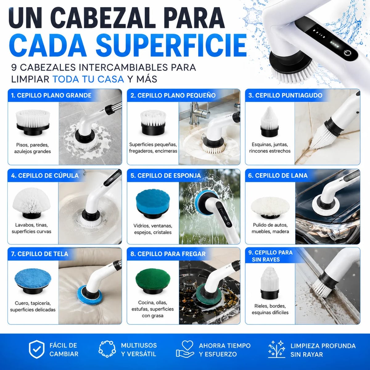Cepillo Eléctrico Multifuncional para Limpieza Profunda | Limpia Sin Esfuerzo