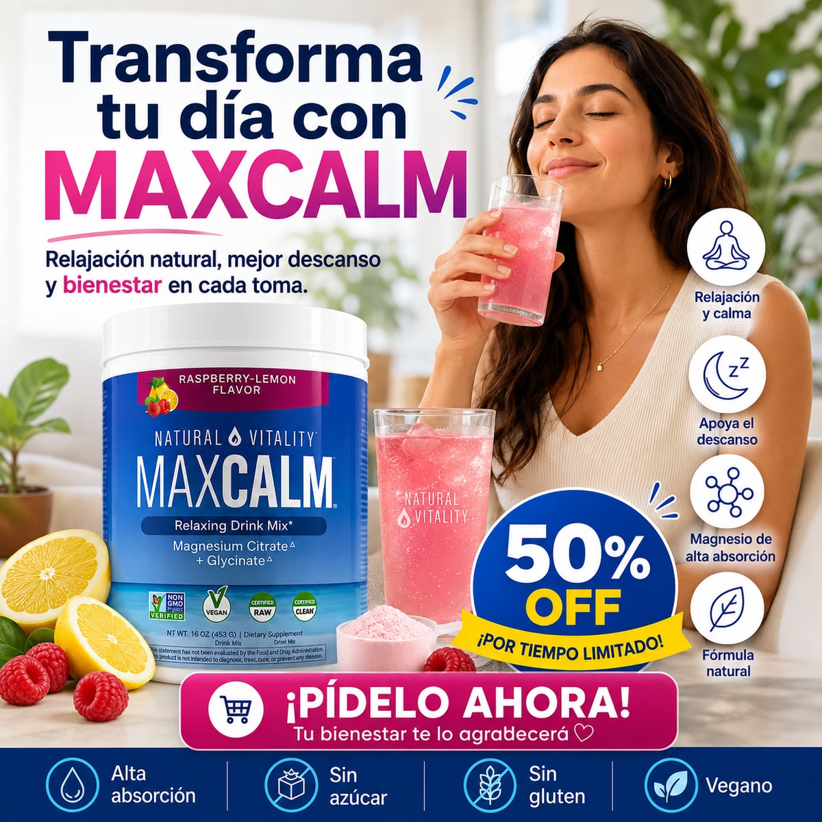 MAXCALM Frambuesa-Limón, (300 g de tranquilidad)