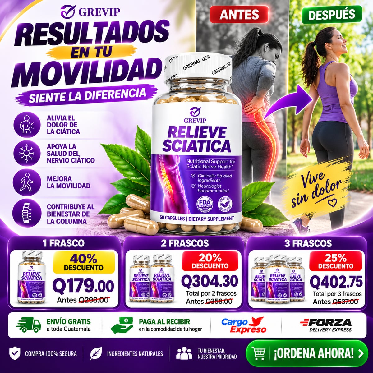 💜🚶 GREVIP RELIEVE SCIATICA: ¡APOYA TU MOVILIDAD Y RECUPERA LA COMODIDAD EN TU DÍA! ✨+ENVIO GRATIS
