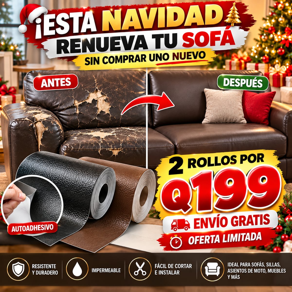Rollo Adhesivo de Cuero 50x150 (2X1)  – Repara y Protege al instante + ENVIO GRATIS 👉