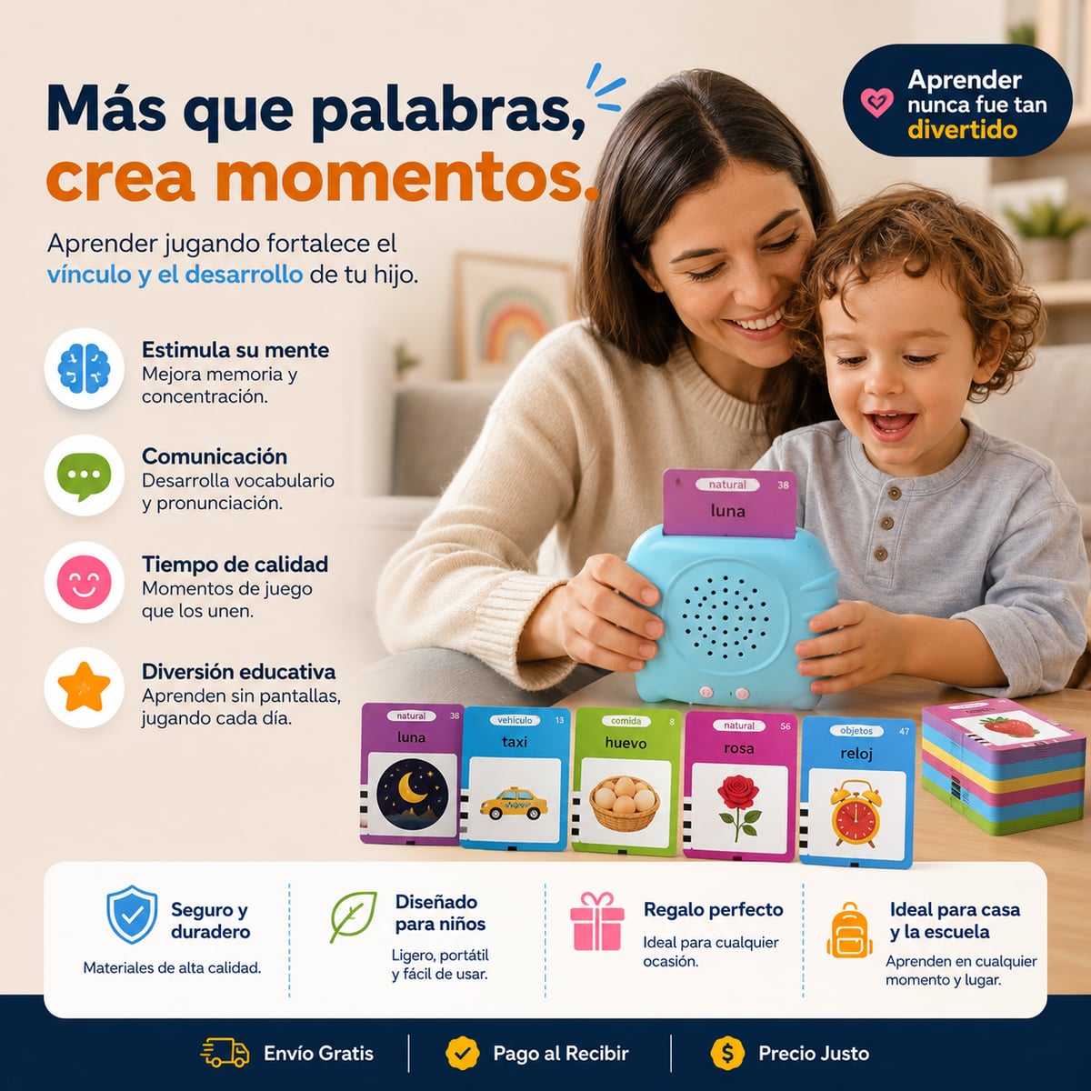 Parlante Montessori para Niños con 224 Palabras + Tarjetas Educativas Interactivas