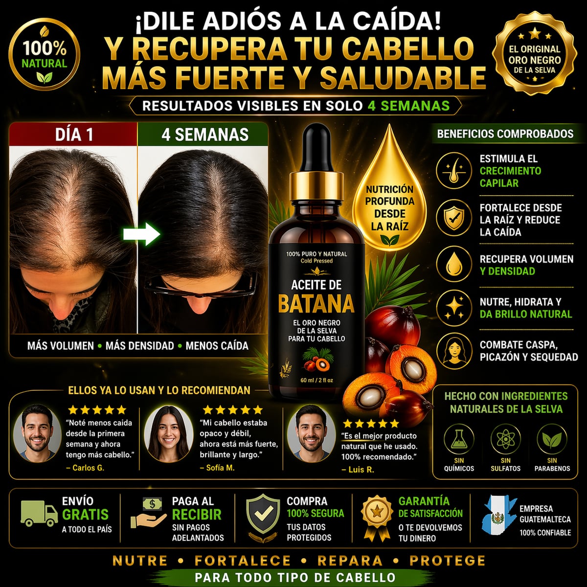 Batana Gold® aceite 100% natural que hidrata, fortalece y hace crecer tu cabello+ Envío Gratis 🎁