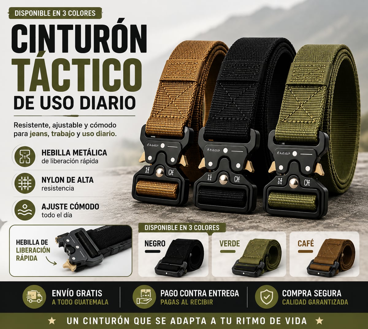 Cinturón Táctico Ajustable – Resistente, Cómodo y Listo para tu Día a Día
