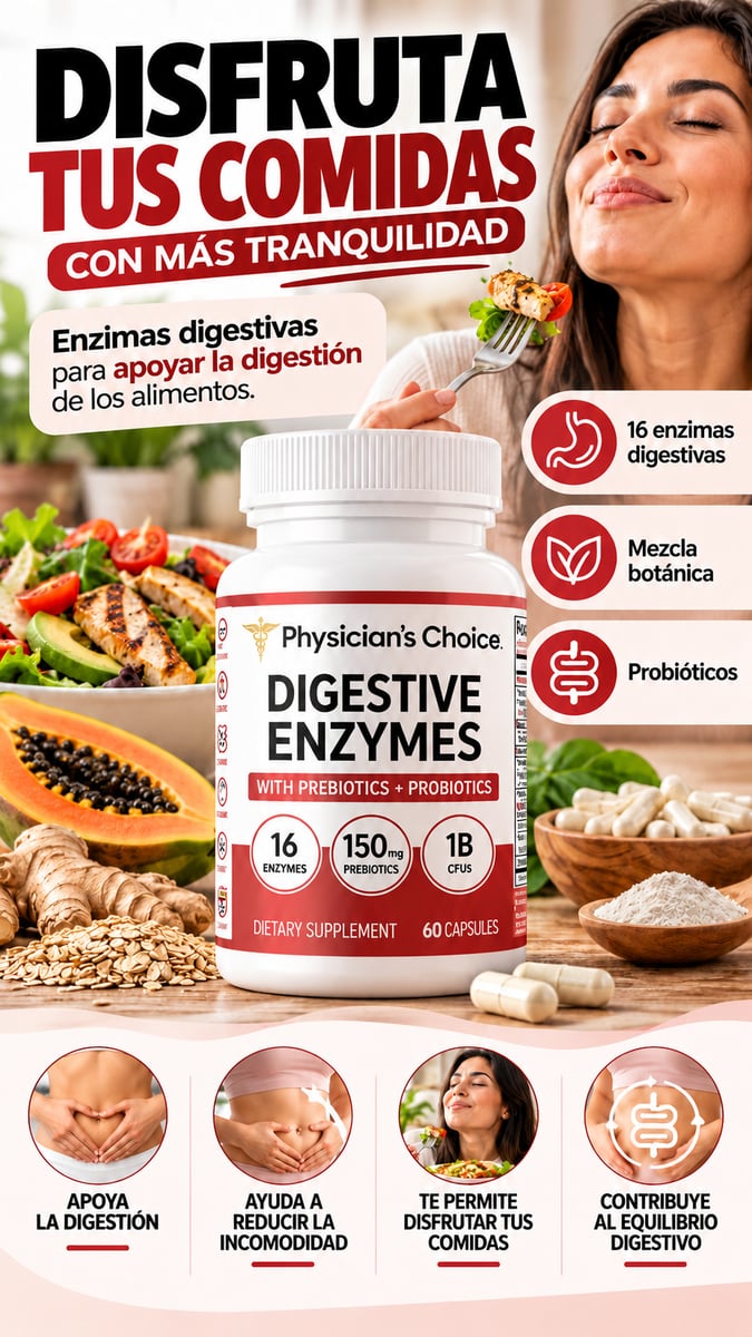 Physician's Choice Digestive Enzymes: Mejora tu digestión y disfruta tus comidas con menos hinchazón y pesadez