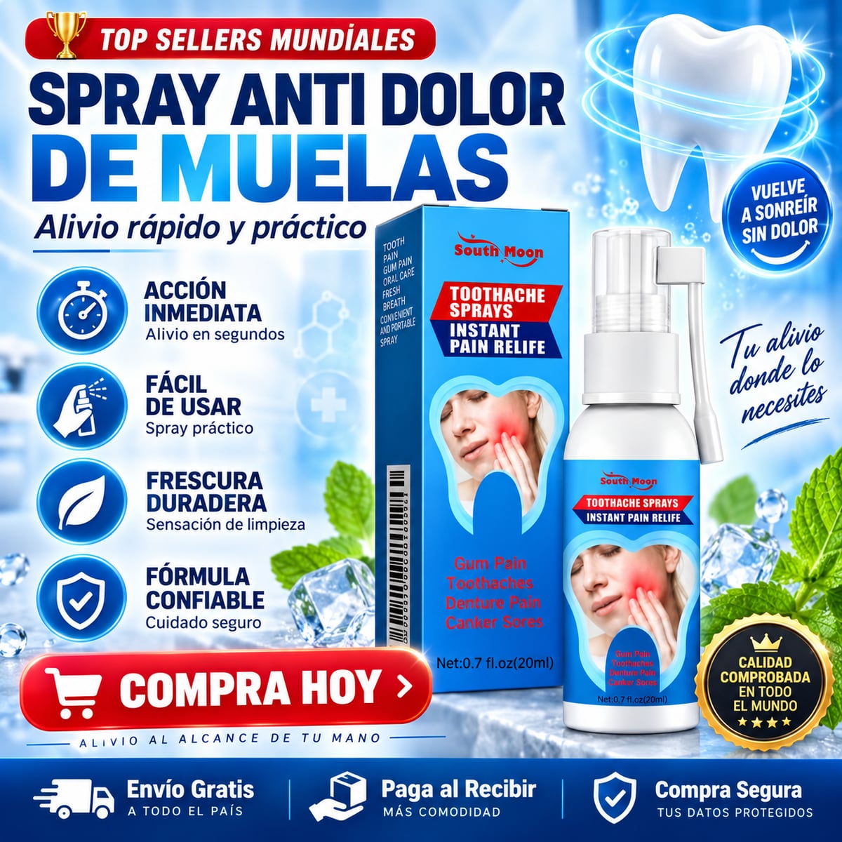 Dental Relief PRO™ | Spray Bucal de Acción Rápida  Alivio práctico para molestias dentales cuando más lo necesitas
