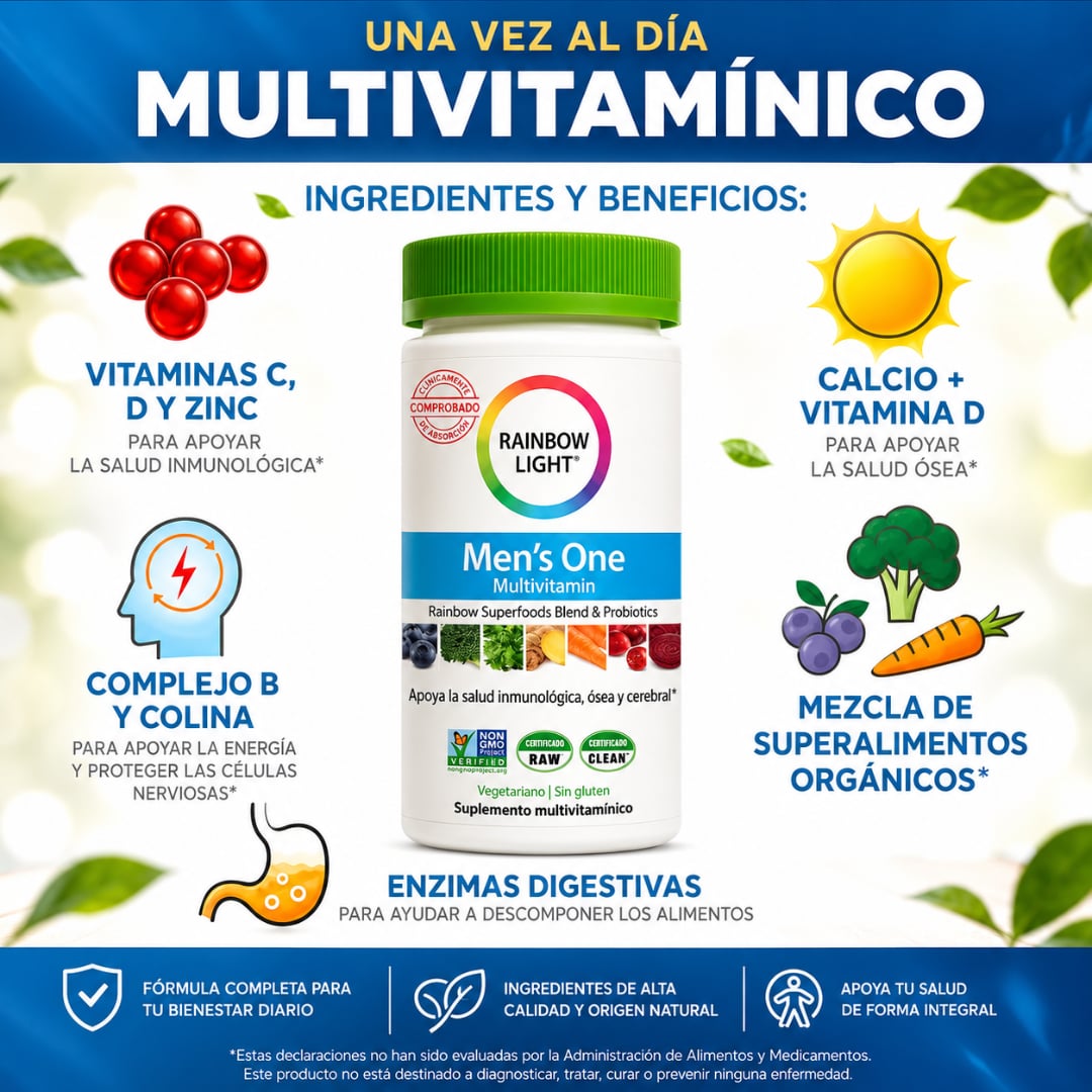RAINBOW LIGHT MENS ONE – Nutrición diaria masculina con vitaminas, minerales + ENVIO GRATIS