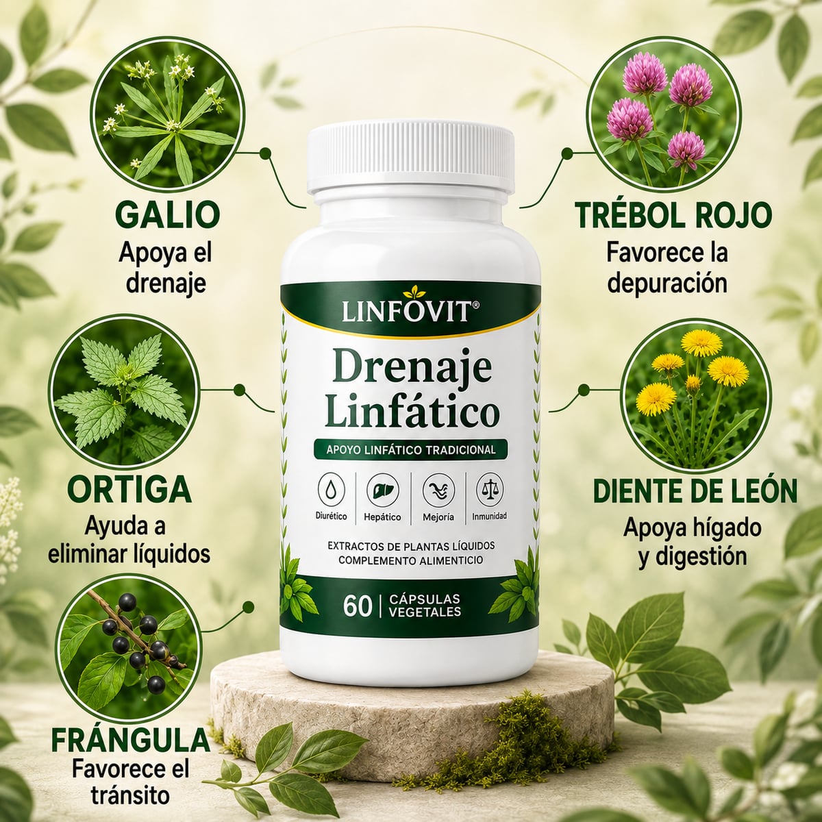 60 Cápsulas LinFovit 🌿 | Drenaje Linfático para Tu Rutina de Bienestar