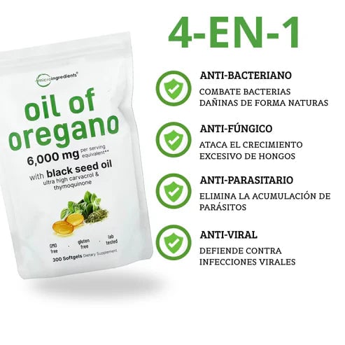 Aceite de Orégano 6000 mg x 30 Softgels - Sistema inmune y defensas