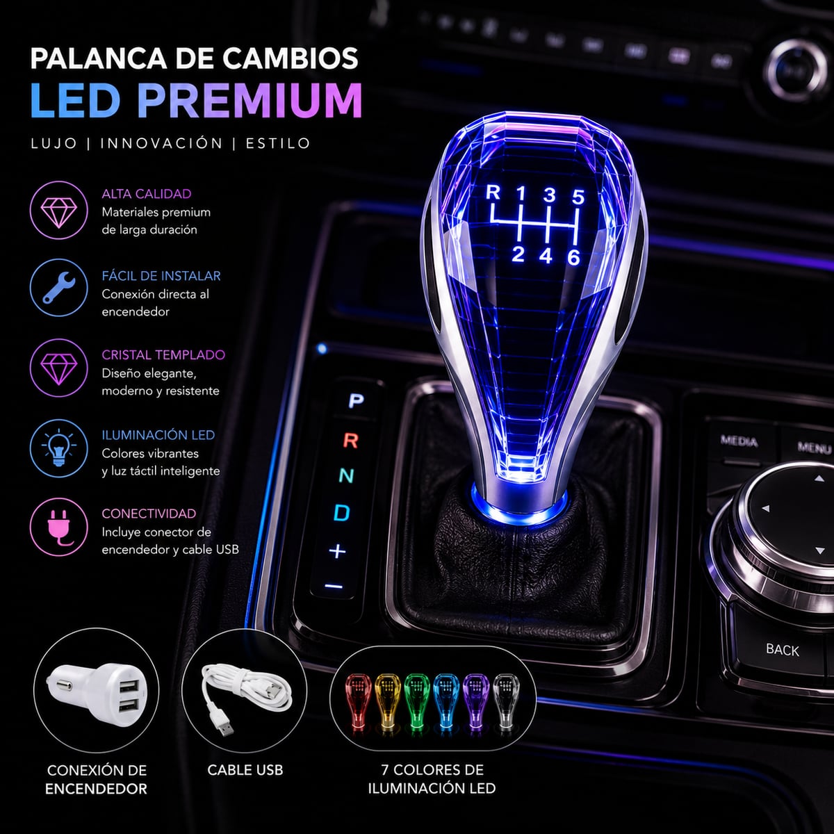 🌟 PALANCA DE CAMBIOS LED PREMIUM 🔴🟠🟡🟢🔵🟣