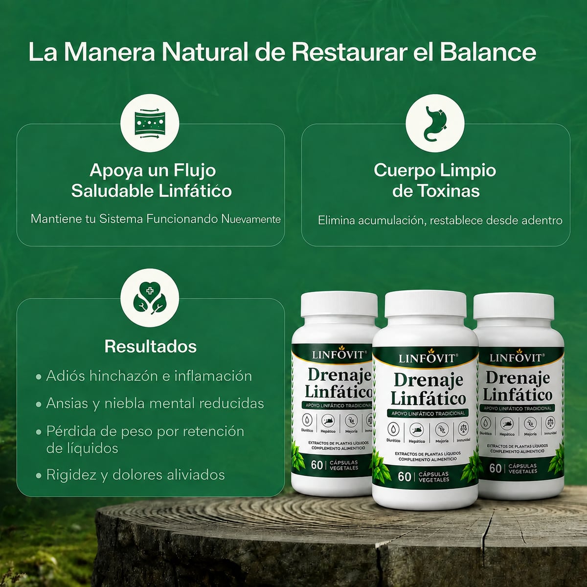 60 Cápsulas LinFovit 🌿 | Drenaje Linfático para Tu Rutina de Bienestar