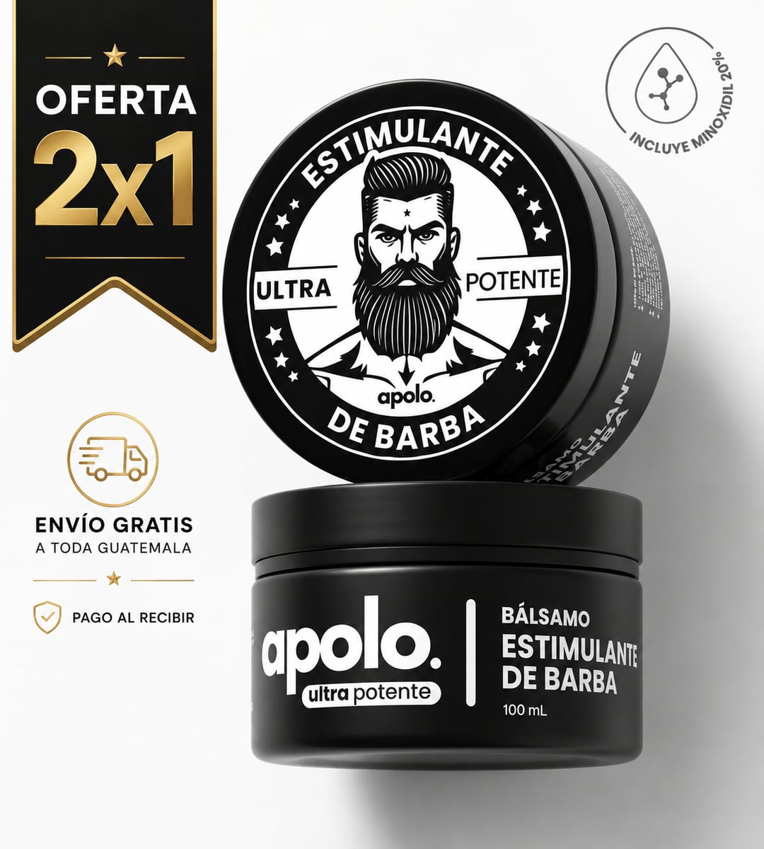 2X1 Bálsamo para Crecimiento de Barba Ultra Potente con Minoxidil 20% | 100mL