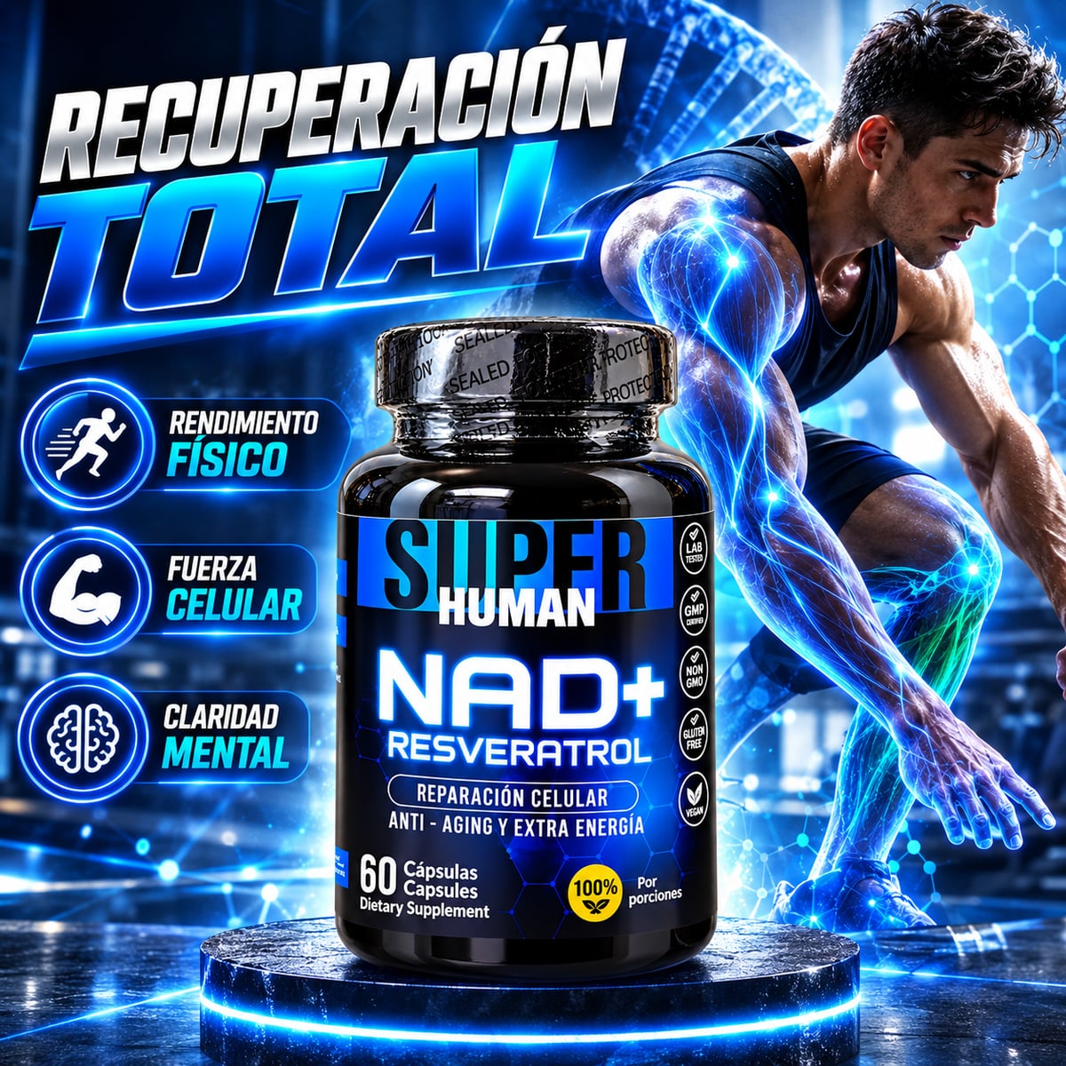 NAD+ Resveratrol,Super Human,RENUEVA TU VIDA DESDE ADENTRO