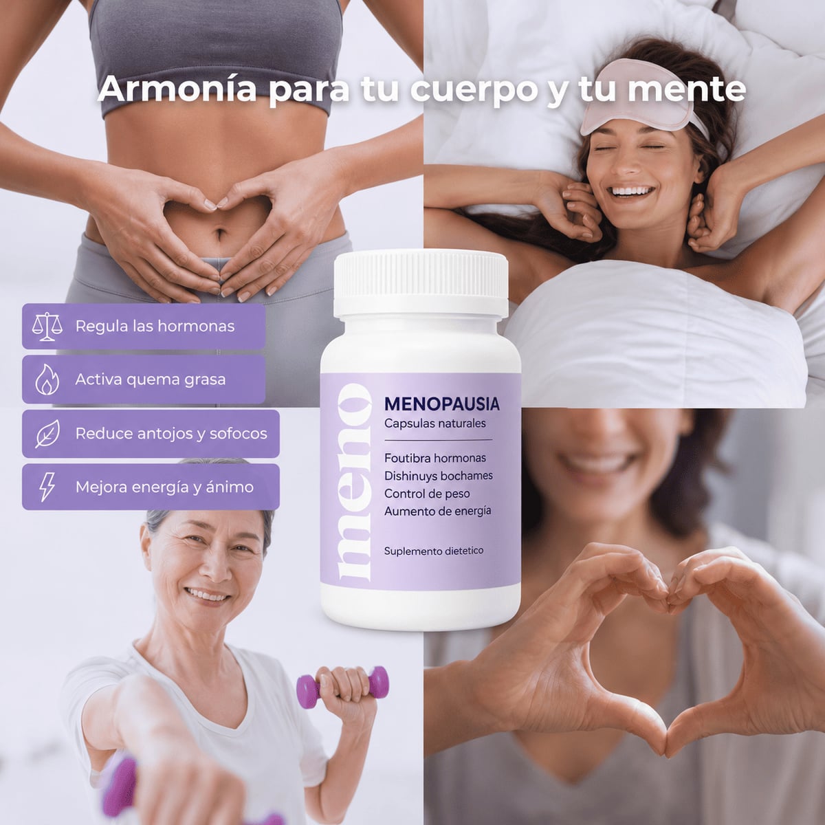 MENO 2 en 1: Fórmula Natural para la Menopausia y Control Peso. NUEVO FORMATO MAS ECONÓMICO