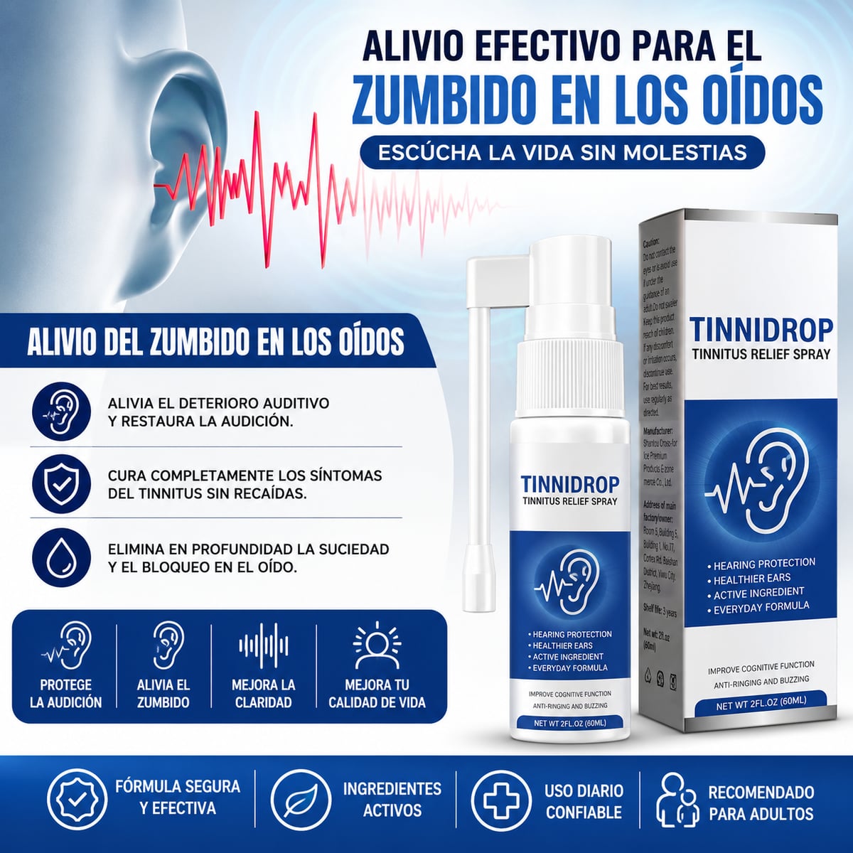 Tinnidrop - AEROSOL PARA ELIMINAR EL TINNITUS Y LOS SONIDOS DEL OÍDO + ENVIO GRATIS