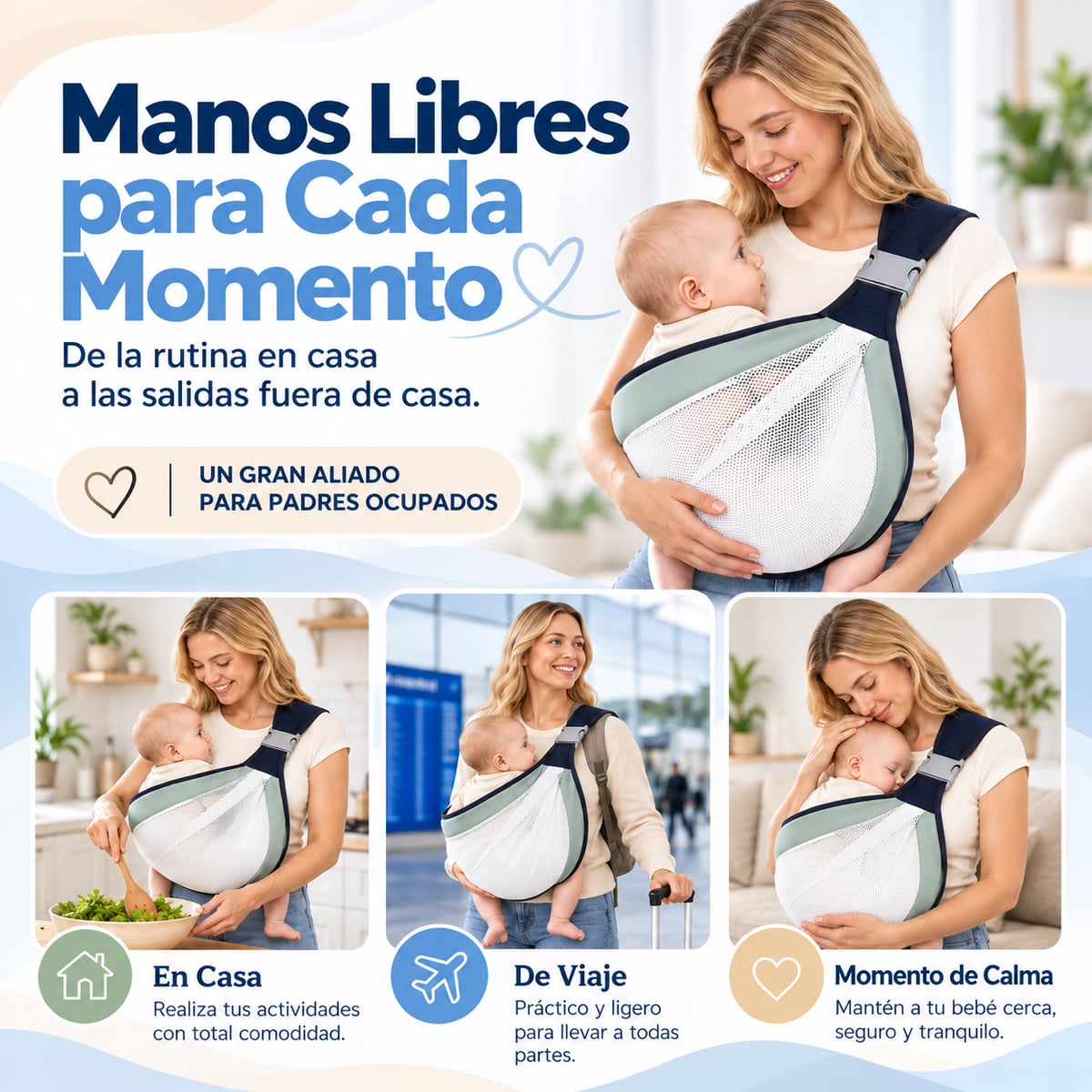 Portabebés tipo fular ligero | Transpirable y fácil de transportar