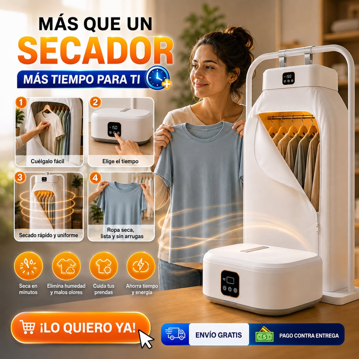 Secador de ropa portátil - Seca tu ropa en poco tiempo sin importar el clima