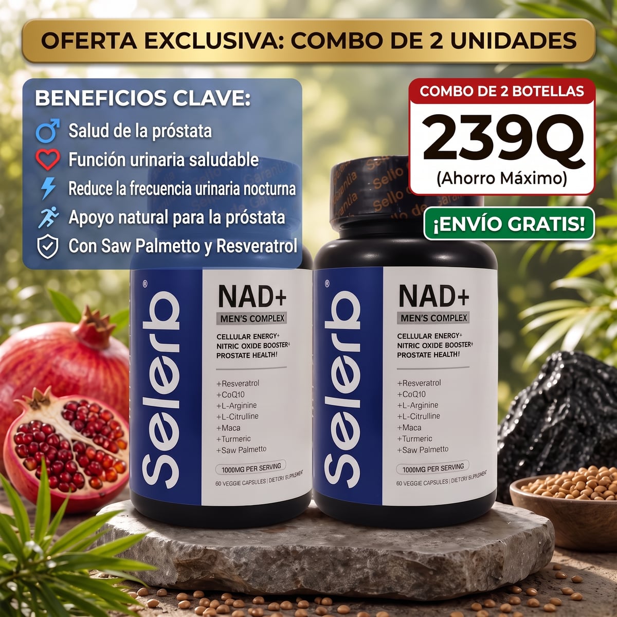 COMBO 2 UNIDADES SELERB NAD + LIPOSOMAL + SALUD PROSTATICA Y VITALIDAD MASCULINA | ENVÍO GRATIS 🇬🇹