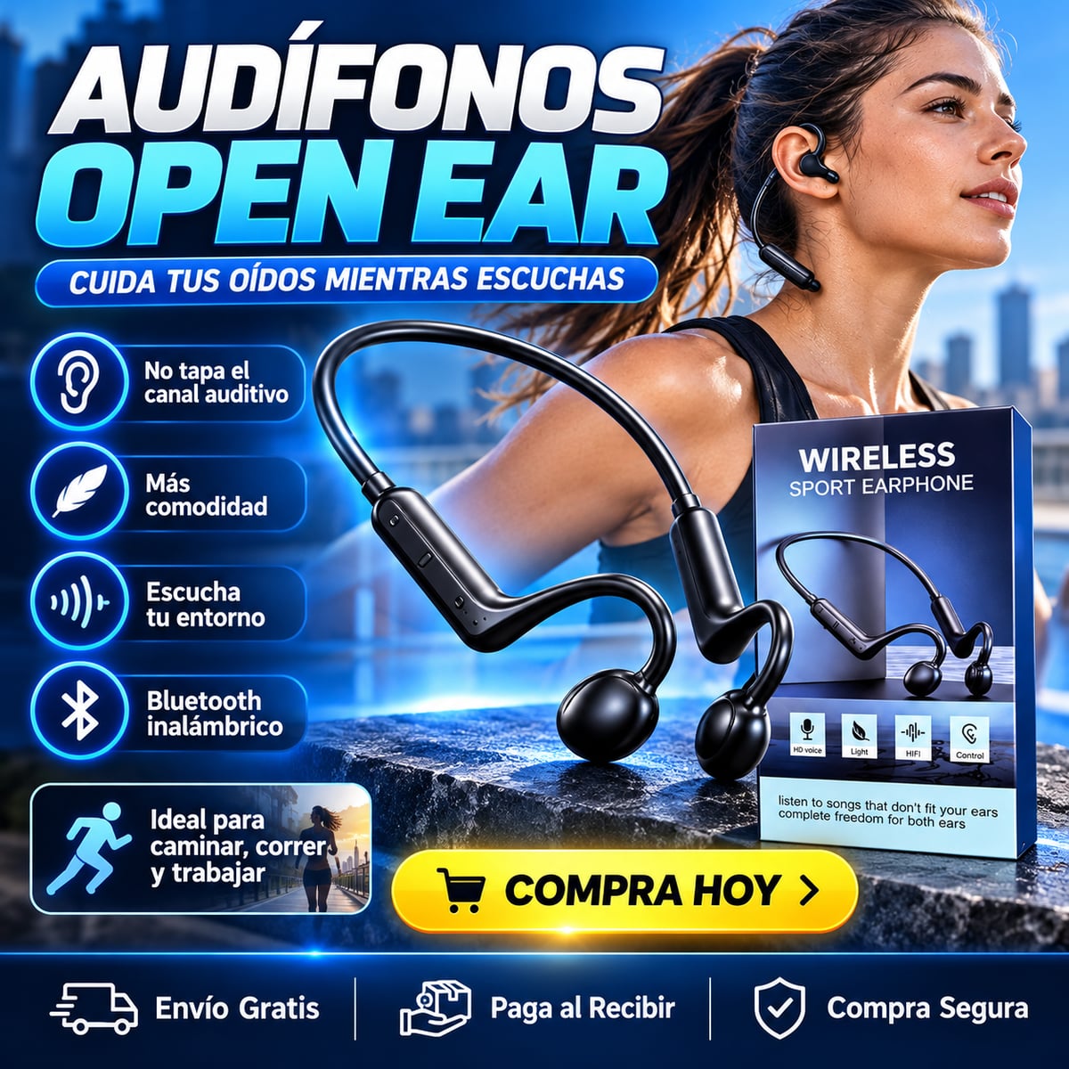 Sport Open PRO™ | Audífonos Abiertos que No Tapan tus Oídos: Cómodos, Ligeros y Sin Presión