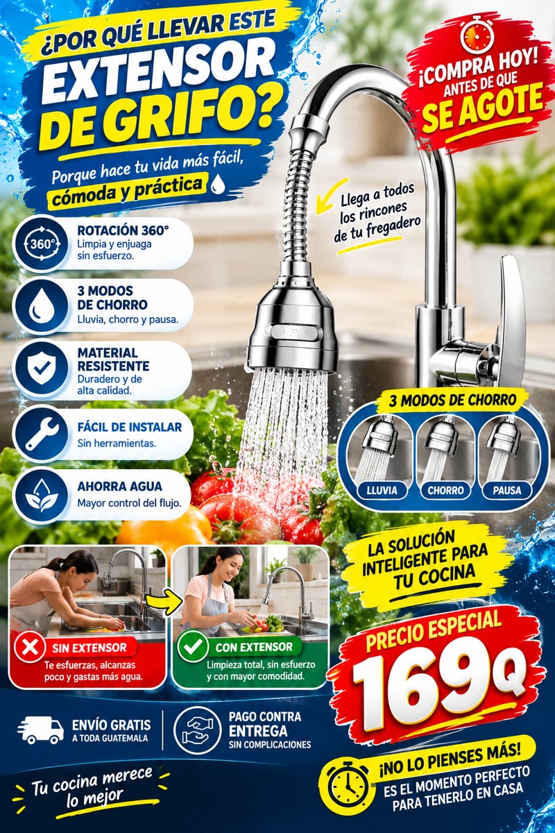 Extensor de Grifo de Agua Giratorio 360° Lleva 1 y Recibe uno Adicional Completamente GRATIS