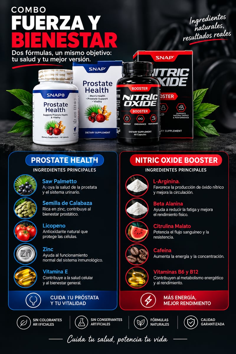 COMBO PROSTATE HEALTH SNAP+ÓXIDO NÍTRICO BOOSTER - 6CAPSULAS C/U