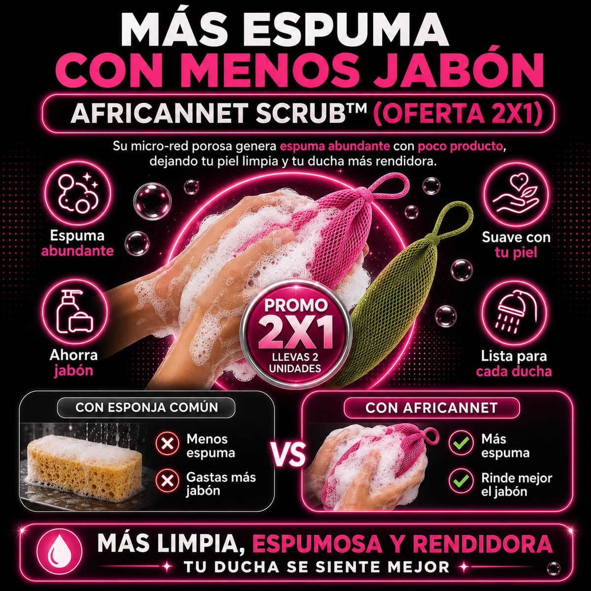 AFRICANNET™ – Malla Exfoliante Africana 120 cm | Limpia Toda tu Espalda, Exfolia y Seca Rápido – Oferta 2x1