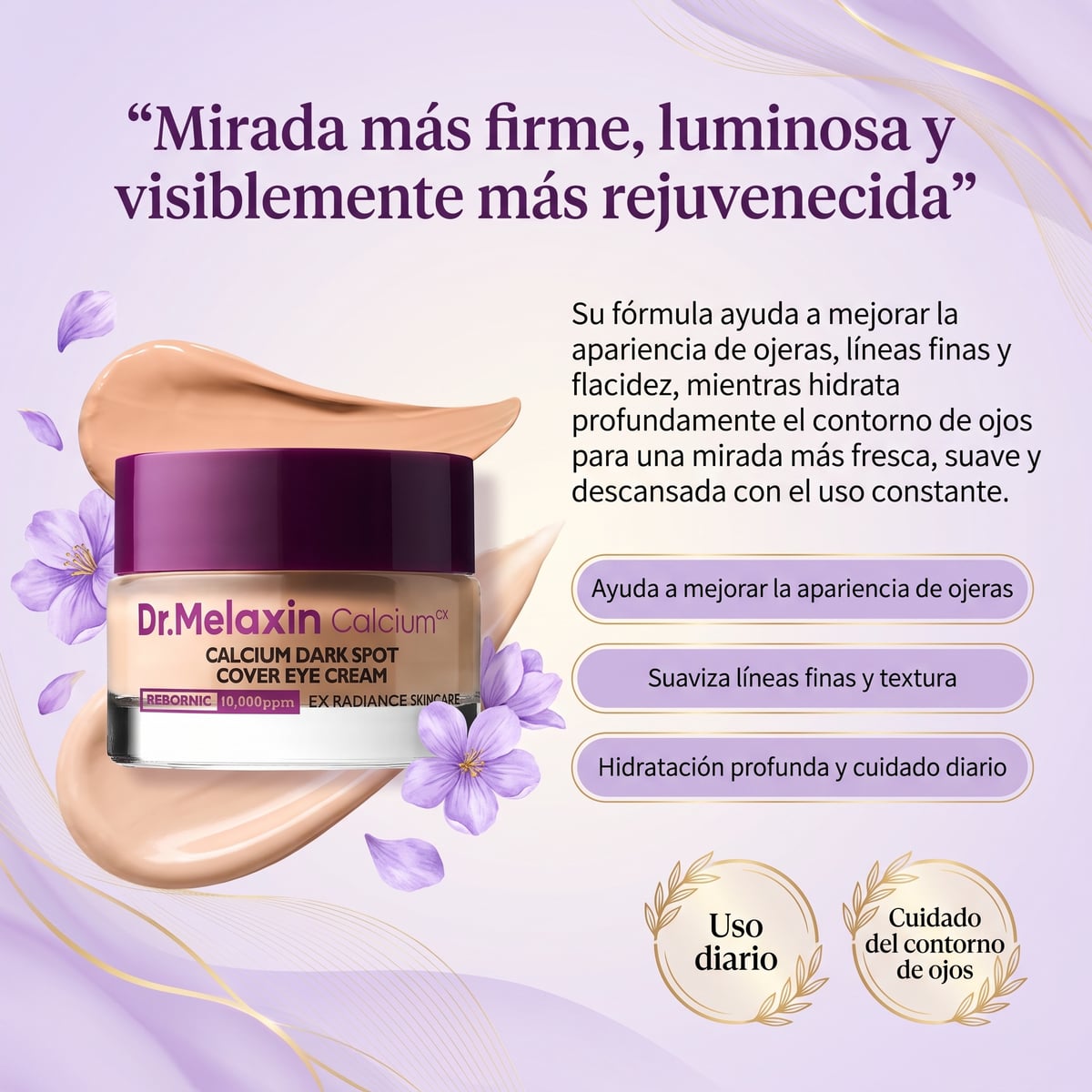 Crema de ojos con calcio para manchas oscuras, ojeras, bolsas y flacidez