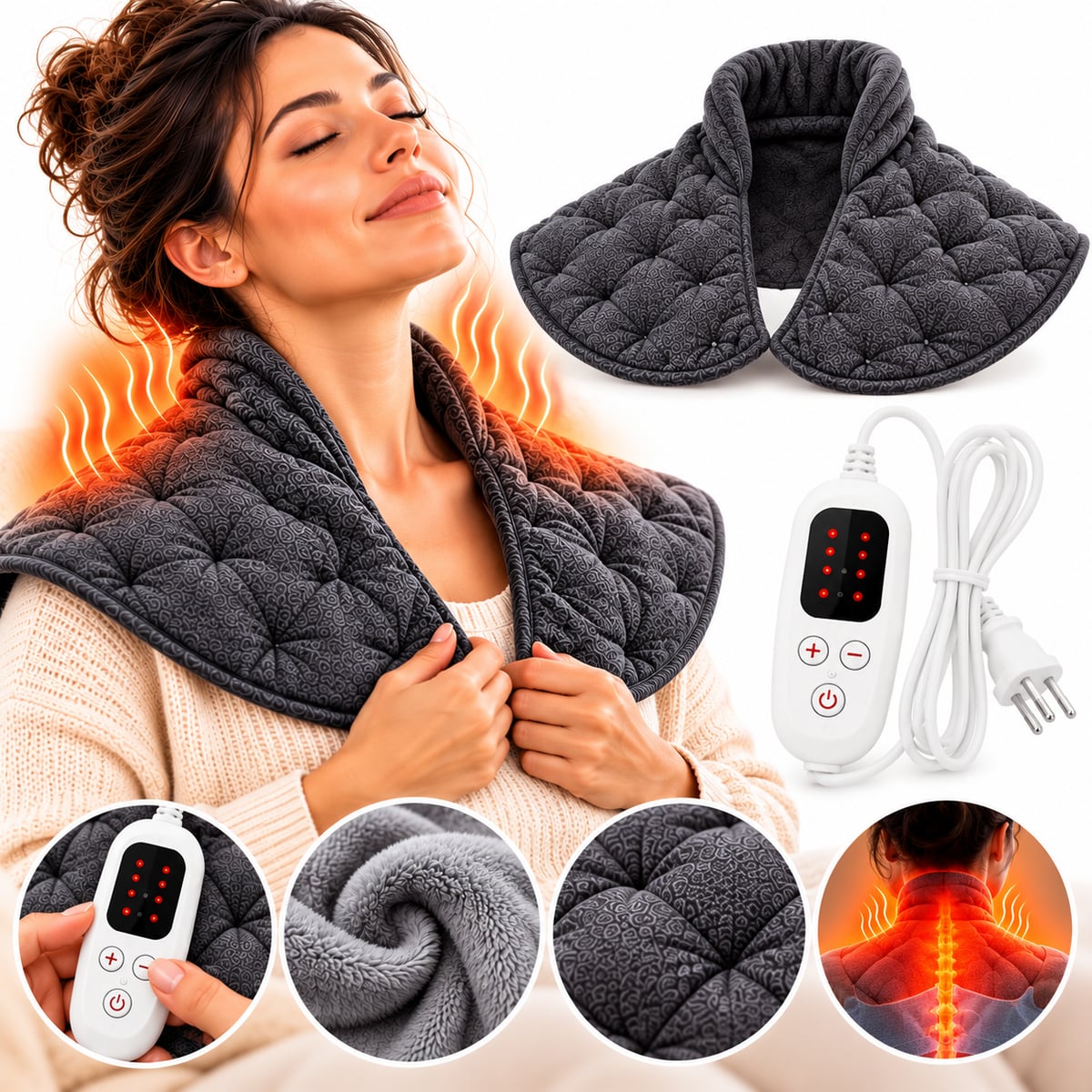 Envoltura Térmica Eléctrica para Cuello y Hombros | Alivio de Tensión Muscular 🔥 ENVÍO GRATIS